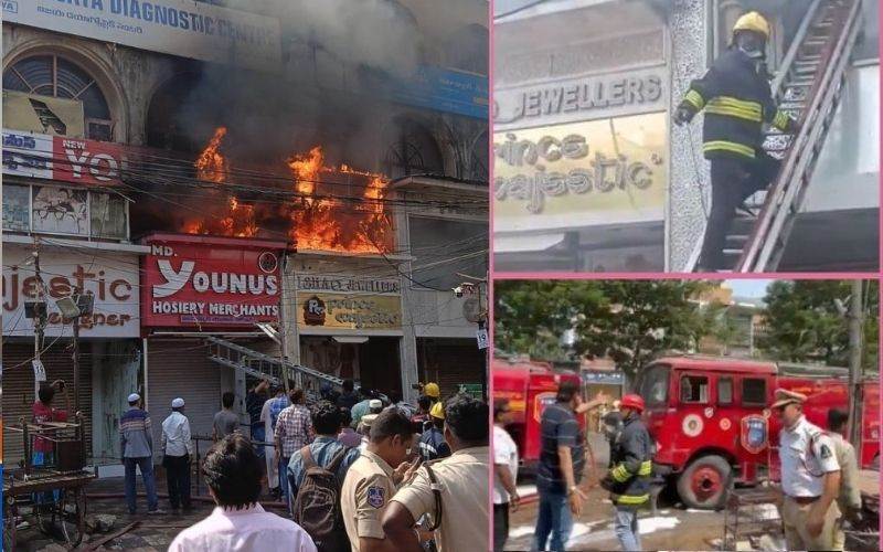 حیدرآباد: قدیم شہر کےعلاقہ پتھرگٹی ایس وائی جے کمپلیکس میں لگی آگ